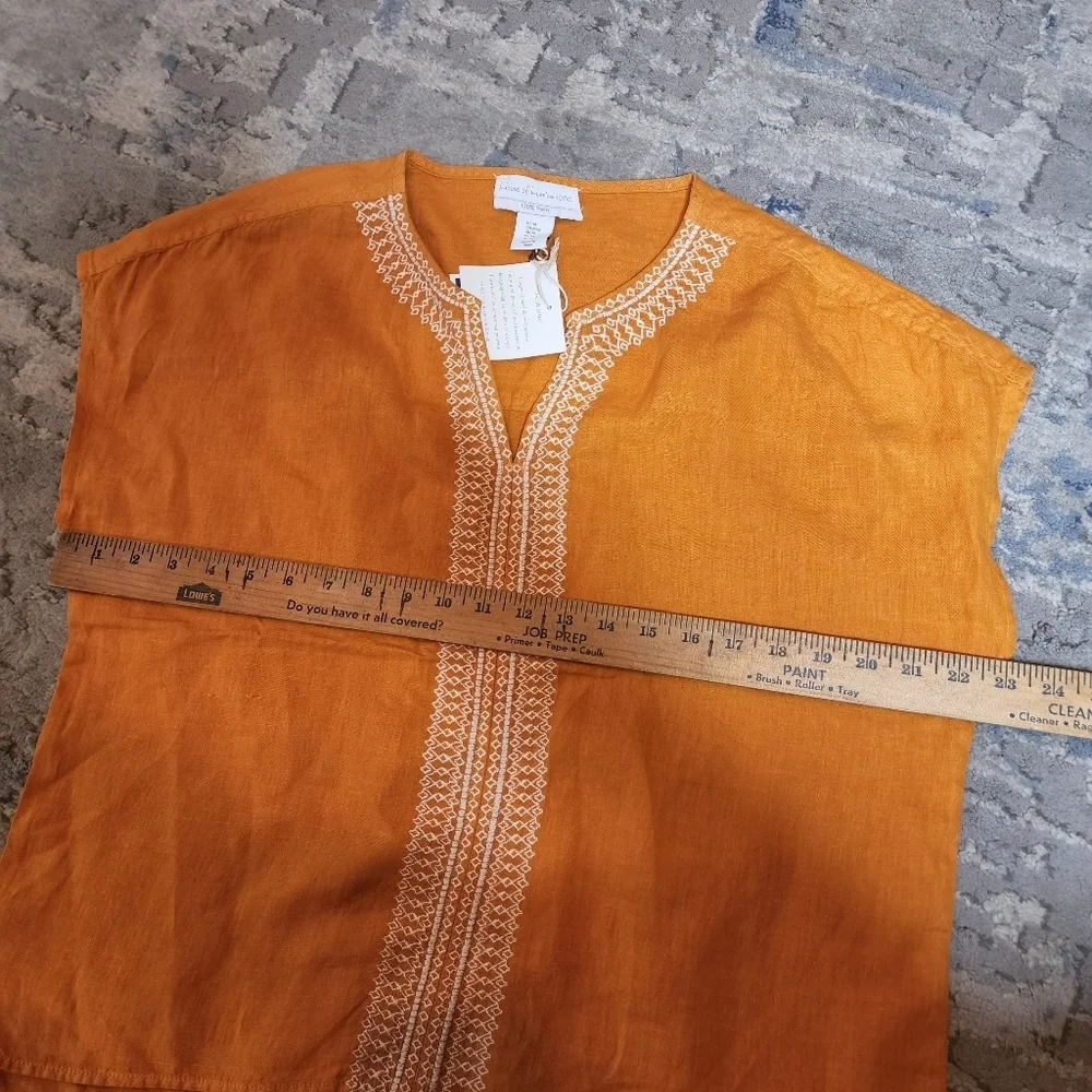 100%‎ Linen NWT House of Harlow Embroidered Orange Blouse Top Shirt Size M